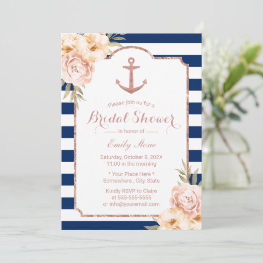 Nautical Anchor Floral Navy Vrijgezellenfeest Kaart (Staand voorkant)