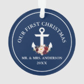 Nautical Anchor Floral Ons eerste kerstblauw Ornament (achterkant)
