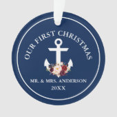 Nautical Anchor Floral Ons eerste kerstblauw Ornament (voorkant)