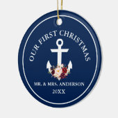 Nautical Anchor Floral ons eerste kerstfeest Keramisch Ornament (Links)