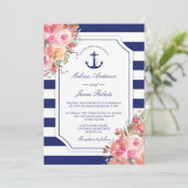 Nautical Anchor Floral Roos Blue Stripes Kaart (Staand voorkant)