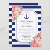Nautical Anchor Floral Roos Blue Stripes Kaart (Voorkant / Achterkant)
