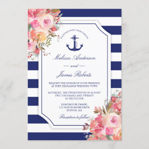 Nautical Anchor Floral Roos Blue Stripes Kaart