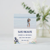 Nautical Anchor Floral Rustic Beach Save the Date Uitnodiging Briefkaart (Staand voorkant)