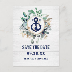 Nautical Anchor Floral Rustic Beach Save the Date Uitnodiging Briefkaart