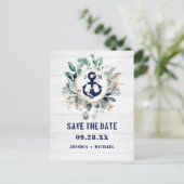 Nautical Anchor Floral Rustic Beach Save the Date Uitnodiging Briefkaart (Staand voorkant)