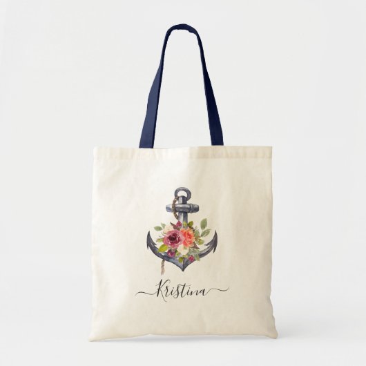Nautical Anchor Floral Wedding Bridesmaid Tote Bag (Voorkant)
