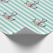 Nautical, Anchor Flowers Mint Green Stripes Cadeaupapier (Hoek)