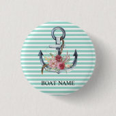 Nautical, Anchor Flowers Mint Green Stripes Ronde Button 3,2 Cm (Voorkant)