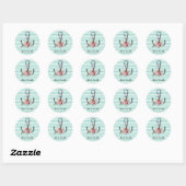 Nautical, Anchor Flowers Mint Green Stripes Ronde Sticker (Vel)