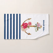 Nautical, Anchor Flowers Navy Blue White Stripes Bad Handdoek (Handdoek)