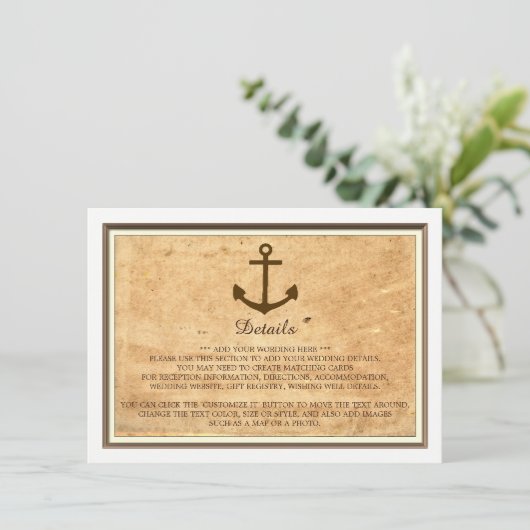 Nautical Anchor Framed  Paper Wedding Informatiekaartje (Staand voorkant)