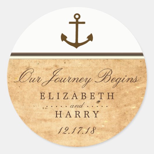 Nautical Anchor Framed  Paper Wedding Ronde Sticker (Voorkant)
