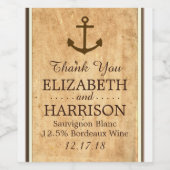 Nautical Anchor Framed  Paper Wedding Wijn Etiket (Enkel label)