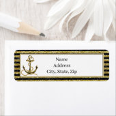 Nautical Anchor Gold Black Stripes Adresetiketten Etiket (Insitu)