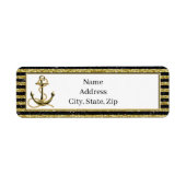Nautical Anchor Gold Black Stripes Adresetiketten Etiket (Voorkant)