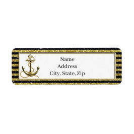 Nautical Anchor Gold Black Stripes Adresetiketten Etiket
