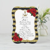 Nautical Anchor Gold Black Stripes Bachelorette Kaart (Staand voorkant)