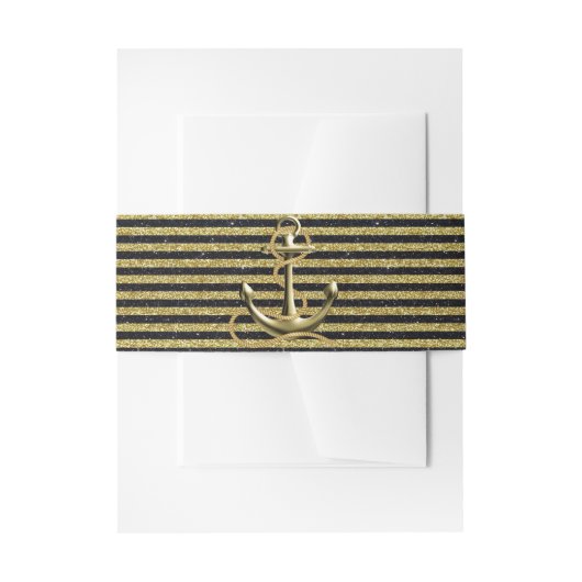Nautical Anchor Gold Black Stripes Belly Bands Uitnodigingen Wikkel (Voorkant Voorbeeld)