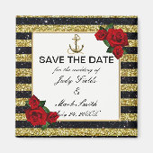 Nautical Anchor Gold Black Stripes Save the Date Magneet (Voorkant)