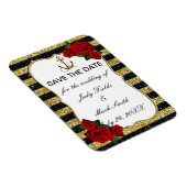 Nautical Anchor Gold Black Stripes Save the Date Magneet (Rechterzijde)