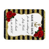 Nautical Anchor Gold Black Stripes Save the Date Magneet (Horizontaal)