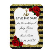 Nautical Anchor Gold Black Stripes Save the Date Magneet (Verticaal)