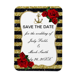 Nautical Anchor Gold Black Stripes Save the Date Magneet