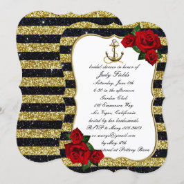 Nautical Anchor Gold Black Stripes Vrijgezellenfee Kaart
