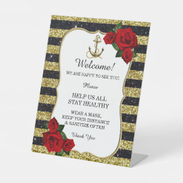 Nautical Anchor Gold Black Stripes Weddenschap Saf Reclamebord Met Voetstuk