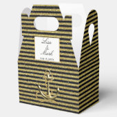 Nautical Anchor Gold Black Stripes Wedding Bedankdoosjes (Geopend)