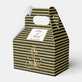 Nautical Anchor Gold Black Stripes Wedding Bedankdoosjes