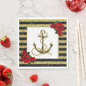 Nautical Anchor Gold Black Stripes Wedding Napkins Servet (Insitu)