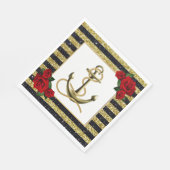 Nautical Anchor Gold Black Stripes Wedding Napkins Servet (Hoek)