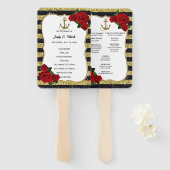 Nautical Anchor Gold Black Stripes Wedding Program Handwaaier (Voorkant en achterkant)