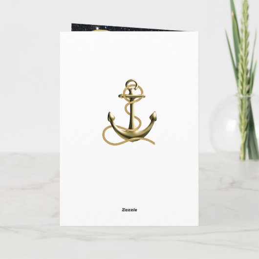 Nautical Anchor Gold Black Stripes Wedding Program Kaart (Achterkant)