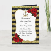 Nautical Anchor Gold Black Stripes Wedding Program Kaart (Voorkant)