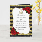 Nautical Anchor Gold Black Stripes Wedding Program Kaart (Gele Bloem)