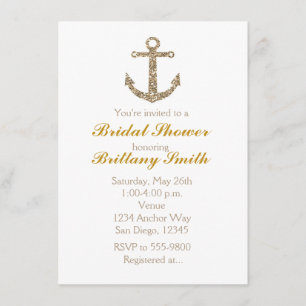Nautical Anchor Gold Glitter Glam Party Invitation Kaart