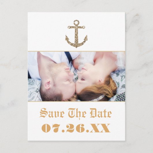 Nautical Anchor Gold Glitter Glam Photo Briefkaart (Voorkant)