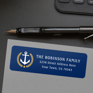 Nautical Anchor Gold Laurel Star Leaves Adres Etiket