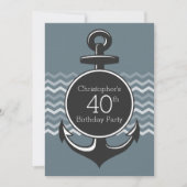 Nautical Anchor Gray Chevron 40th Birthday Party Kaart (Voorkant)