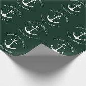 Nautical anchor green douanenaam text Birthday Cadeaupapier (Hoek)