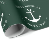 Nautical anchor green douanenaam text Birthday Cadeaupapier (Rol Hoek)