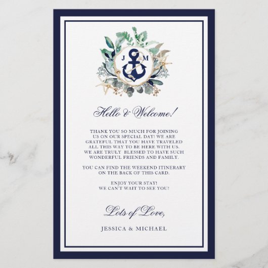 Nautical Anchor Greenery Wedding Welkomstroute (Voorkant)