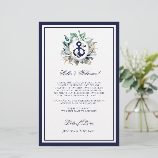 Nautical Anchor Greenery Wedding Welkomstroute (Staand voorkant)
