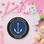 Nautical Anchor Happy Birthday met naam Papieren Bordje (Feest)