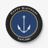 Nautical Anchor Happy Birthday met naam Papieren Bordje (Voorkant)