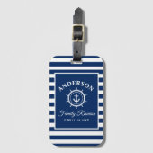 Nautical Anchor Helm Family Reunion Blue Striped Bagagelabel (Voorkant (verticaal))