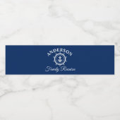 Nautical Anchor Helm Navy Blue Familie Reünie Waterfles Etiket (Enkel label)